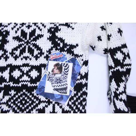 Vintage Gitano sweater acrylic black white ski snowflake winter 80s 90s NEW sz M - Picture 3 of 5
